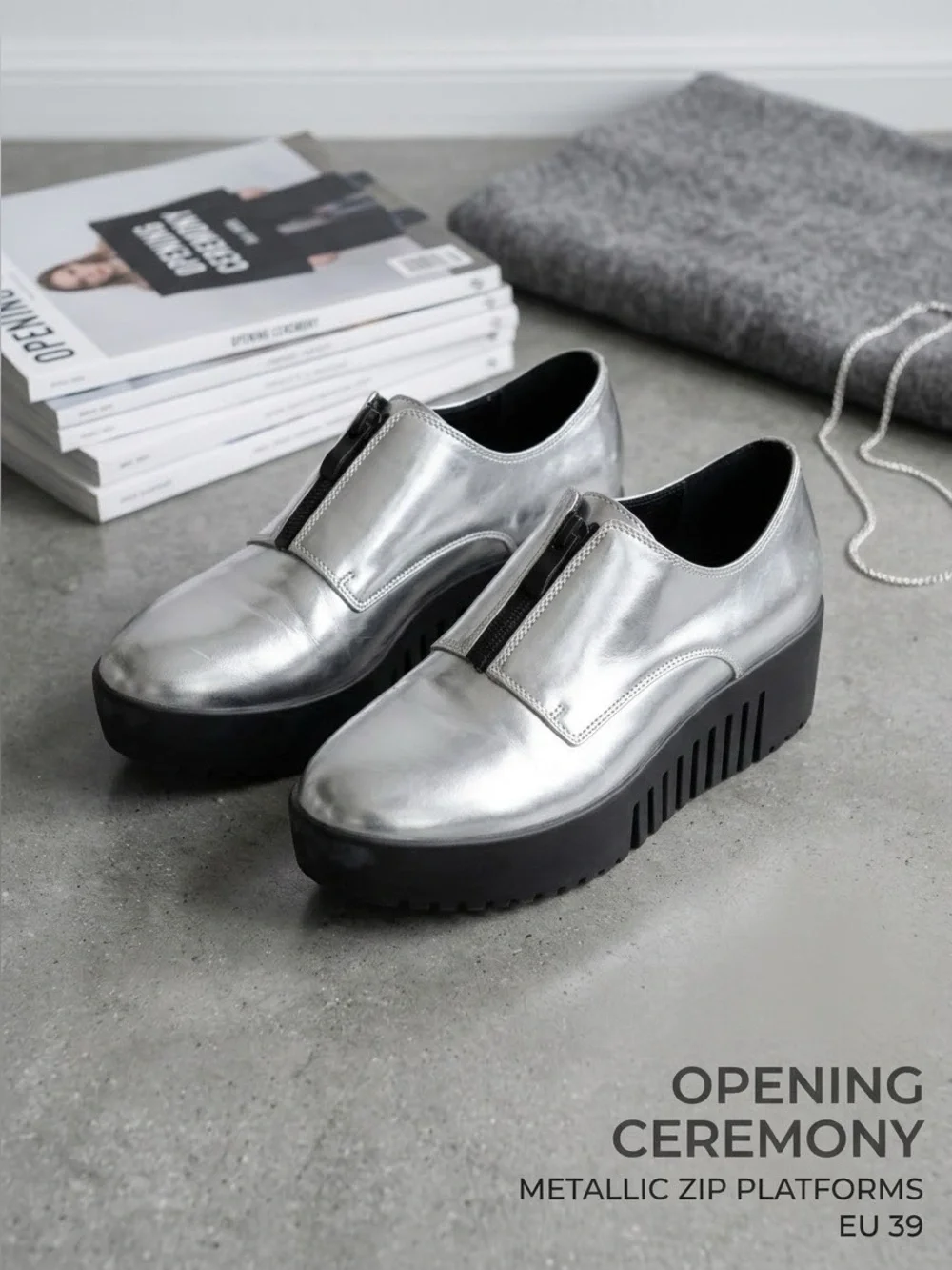 Opening Ceremony Silver Grunge Zip Platform Oxford Spectator Shoes EU 39 US 9